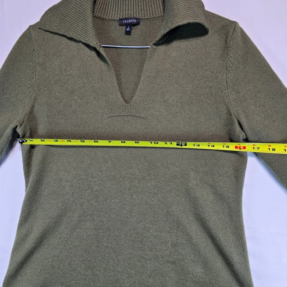 Talbots Womens Olive Green Long Sleeve V-Neck Polo Collar Sweater Dress Small - Picture 9 of 15